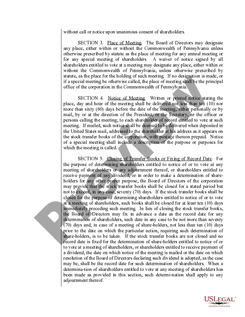 Preview Sample Bylaws for a Pennsylvania Professional Corporation