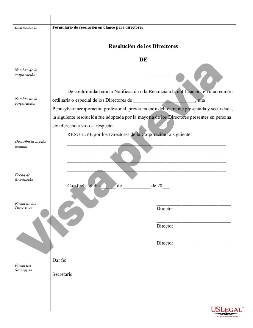 Preview Ejemplos de registros corporativos para una corporación profesional de Pensilvania