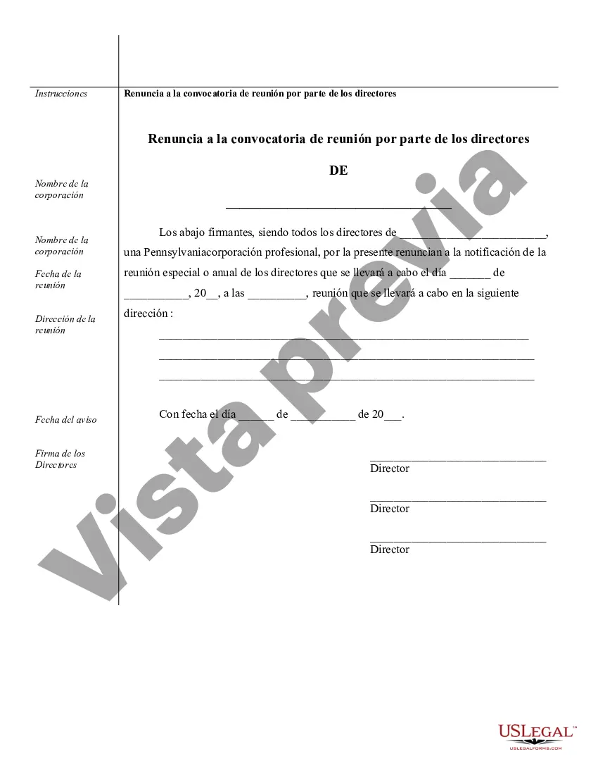 Preview Ejemplos de registros corporativos para una corporación profesional de Pensilvania