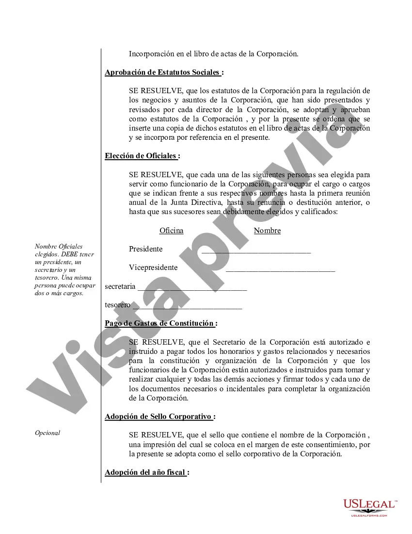 Preview Actas organizativas para una corporación profesional de Pensilvania