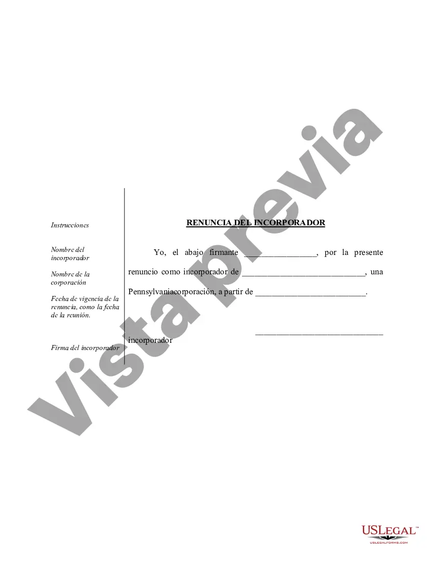 Preview Actas organizativas para una corporación profesional de Pensilvania