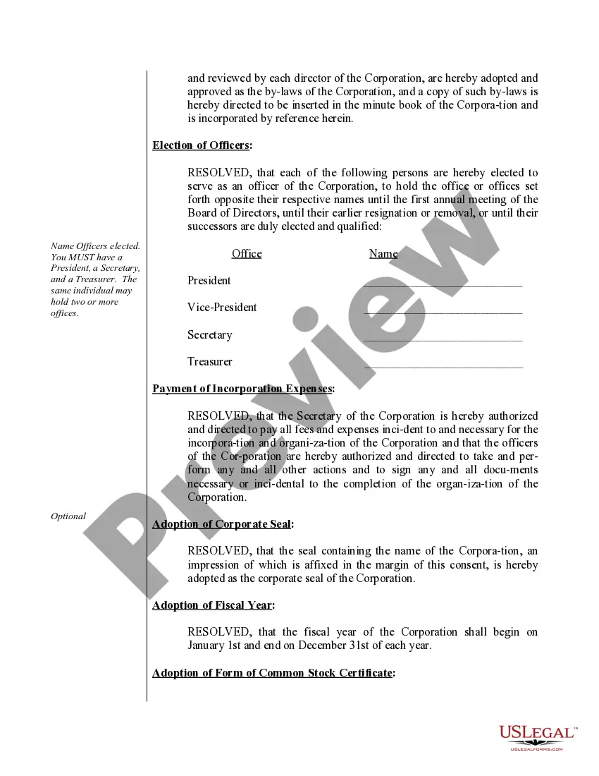 Preview Organizational Minutes for a Pennsylvania Professional Corporation