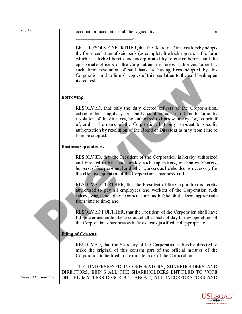 Preview Organizational Minutes for a Pennsylvania Professional Corporation