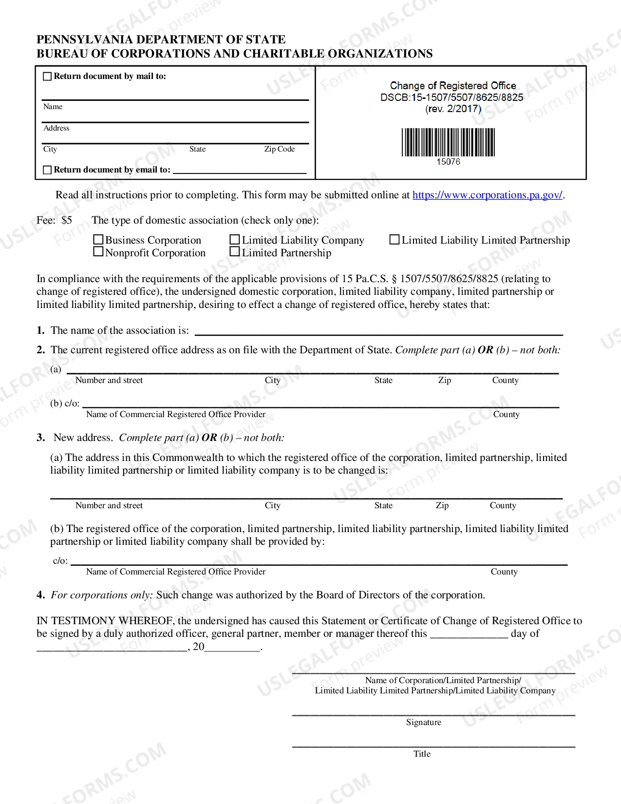 Preview Pennsylvania Change of Registered Agent