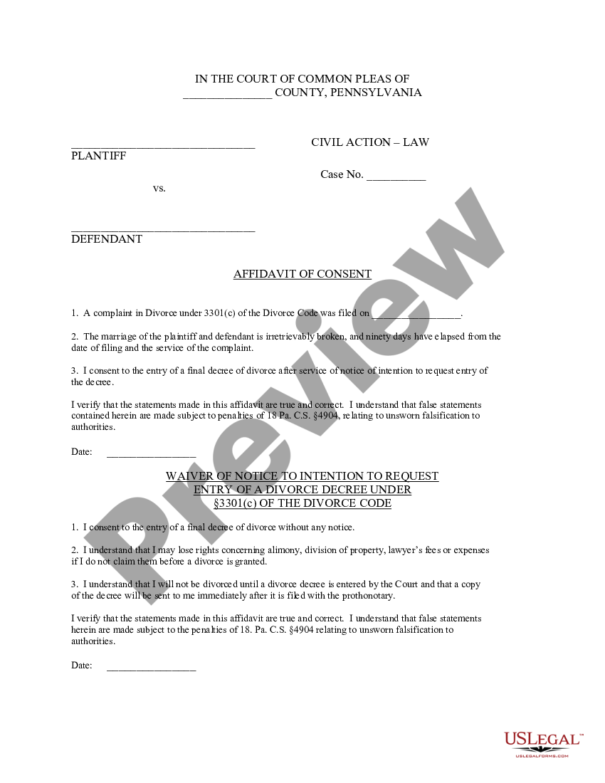 Pennsylvania Affidavit Of Consent Us Legal Forms 5813