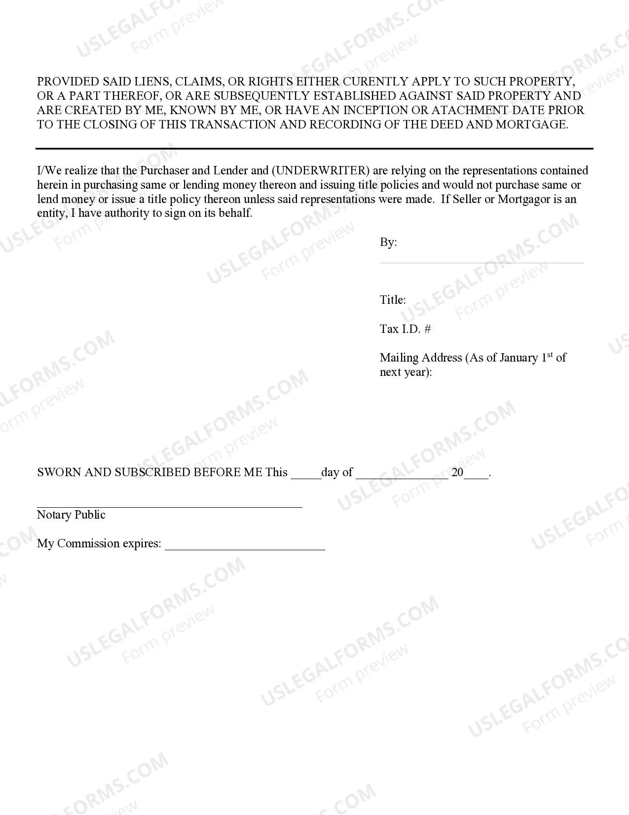 Preview Partnership/Limited Liability Company Owner's or Mdortgagor's Affidavit and Indemnity