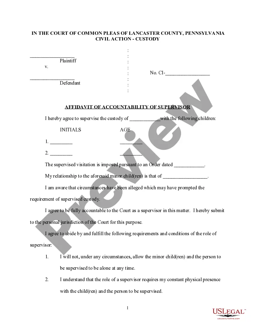 Preview Affidavit of Accountability of Supervisor
