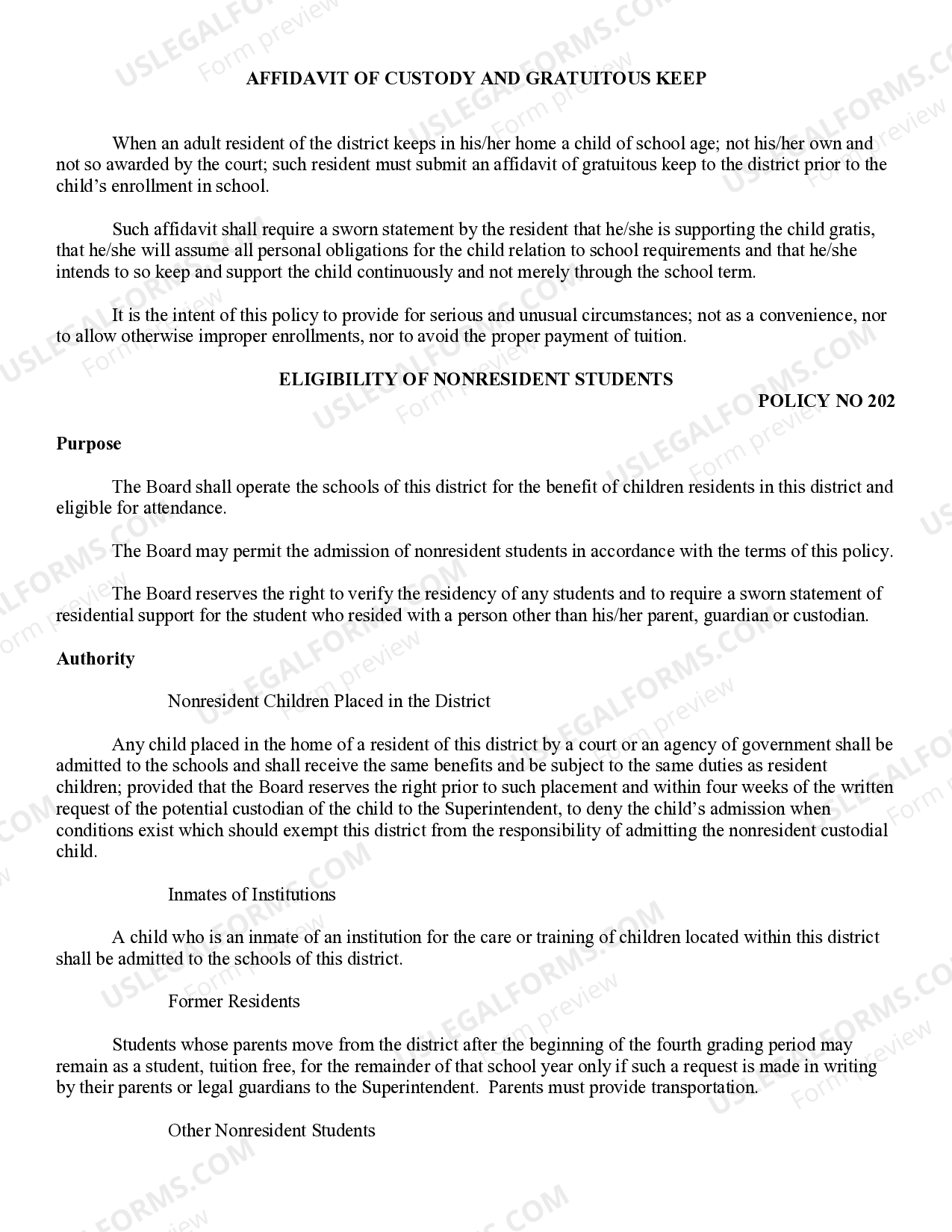 Pennsylvania Affidavit of Custody and Gratuitous Keep | US Legal Forms