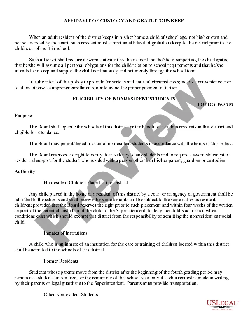 Preview Affidavit of Custody and Gratuitous Keep