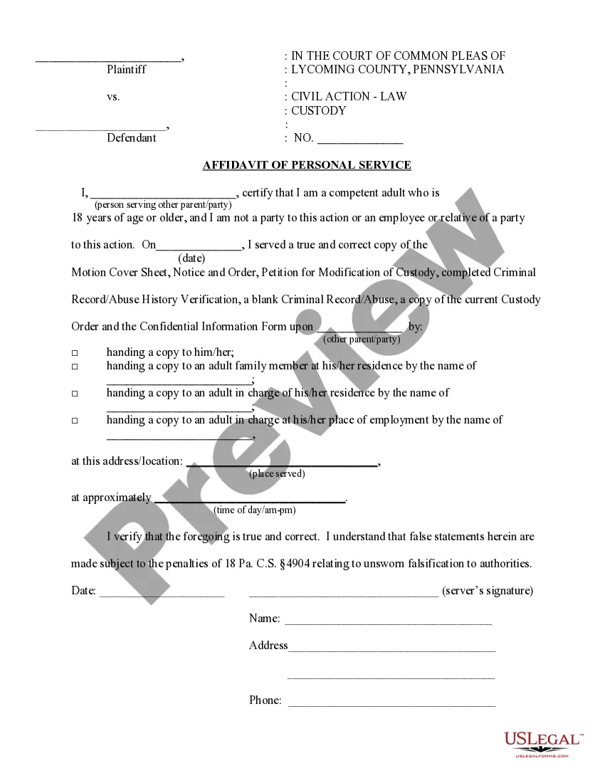Get Affidavit of Personal Service Preview Affidavit of Personal Service