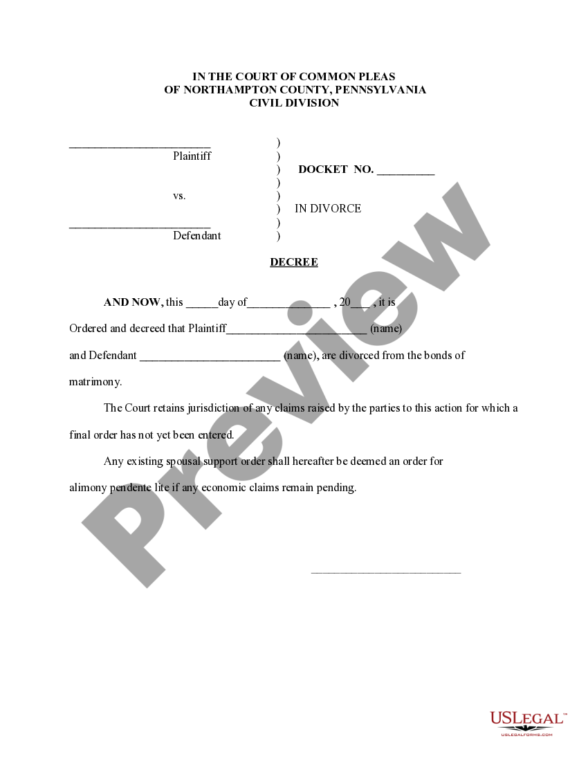 Pennsylvania Decree US Legal Forms