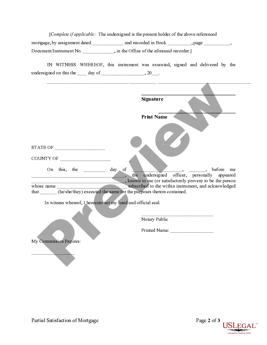 Preview Partial Release of Property From Mortgage by Individual Holder