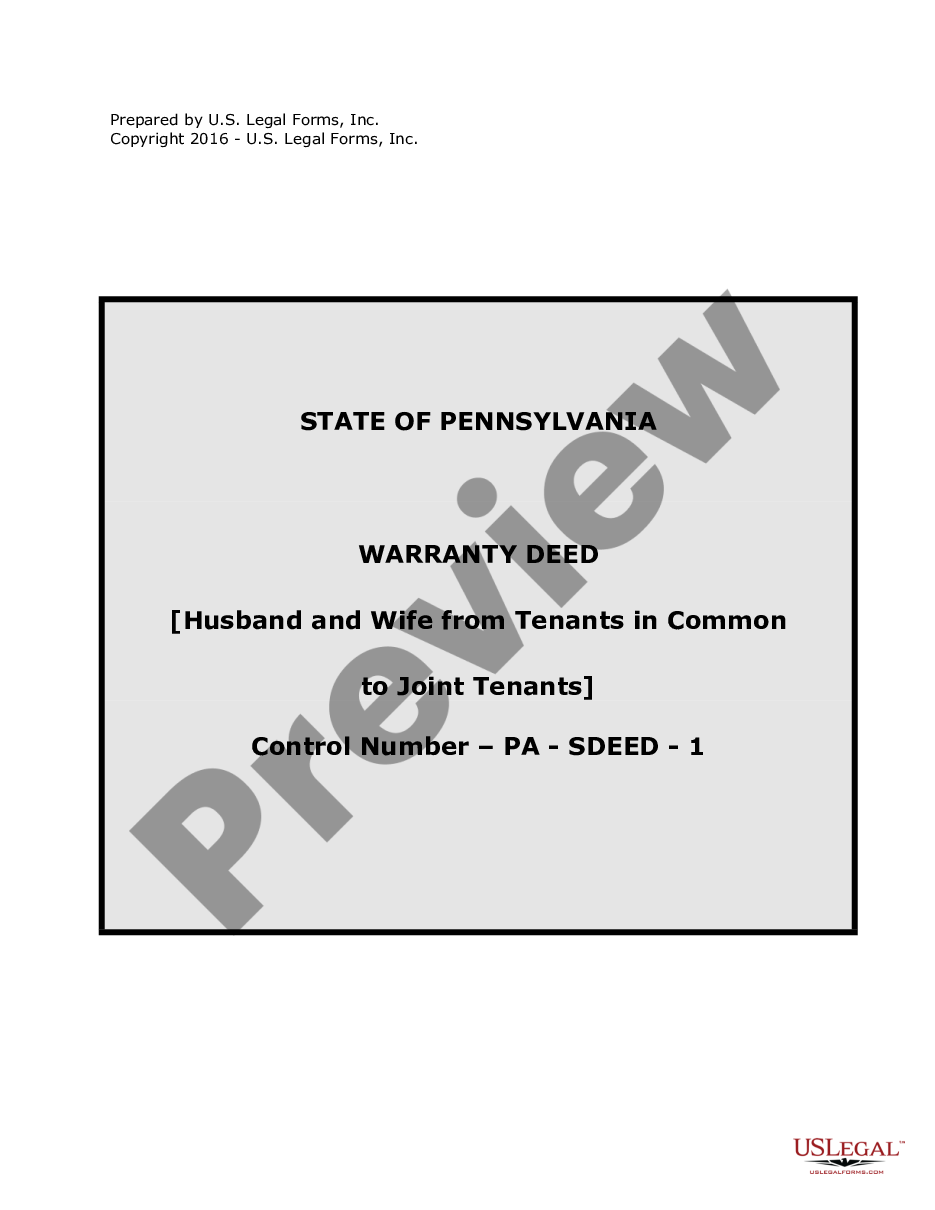 page 0 Warranty Deed for Husband and Wife Converting Property from Tenants in Common to Joint Tenancy preview