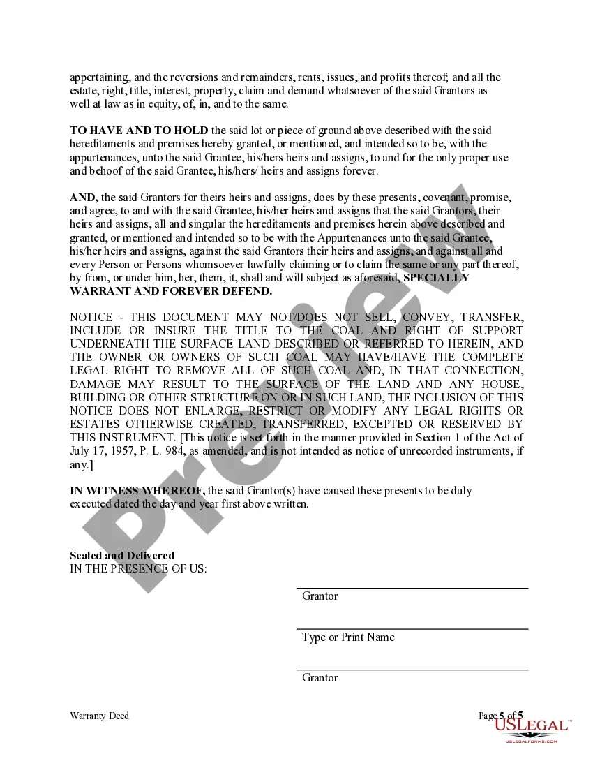 Preview Warranty Deed for Separate or Joint Property to Joint Tenancy