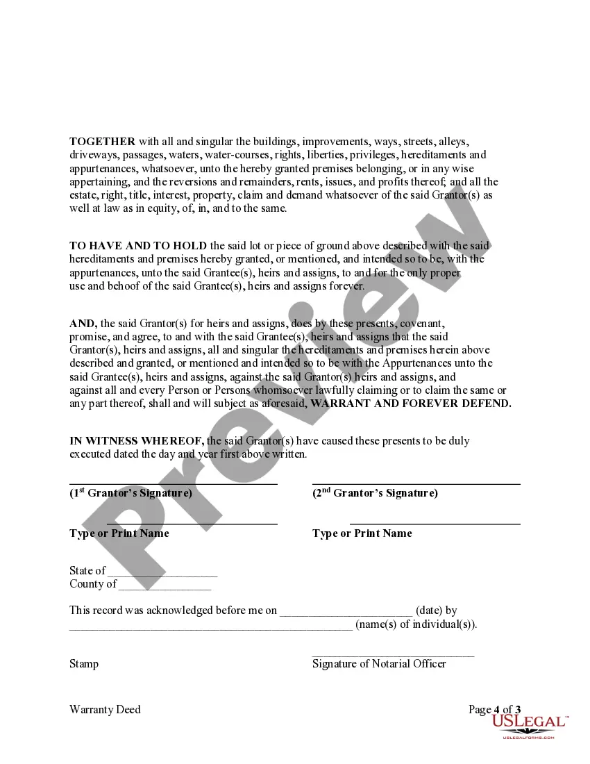 Preview Warranty Deed to Separate Property of One Spouse to Both Spouses as Joint Tenants