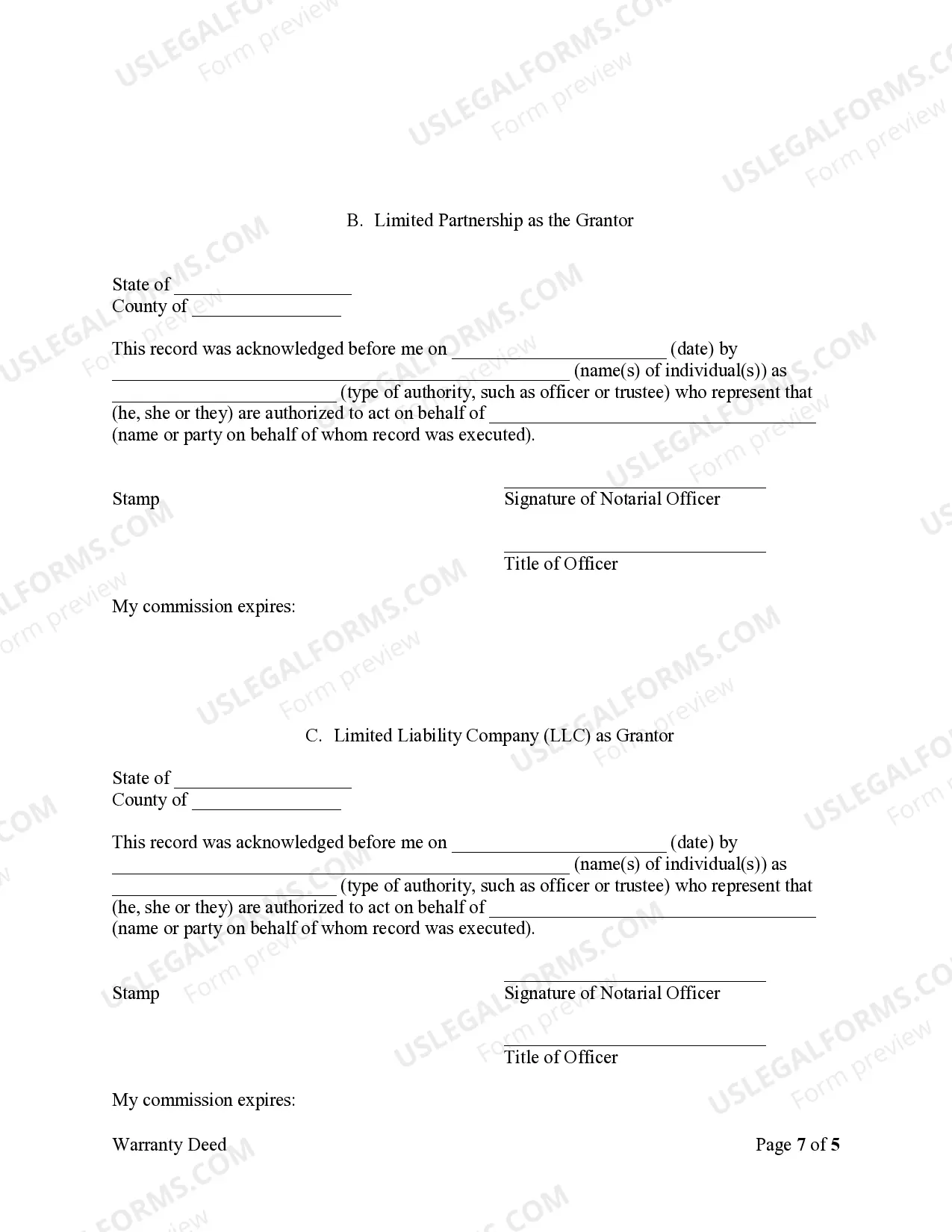 Preview Warranty Deed from Limited Partnership or LLC is the Grantor, or Grantee