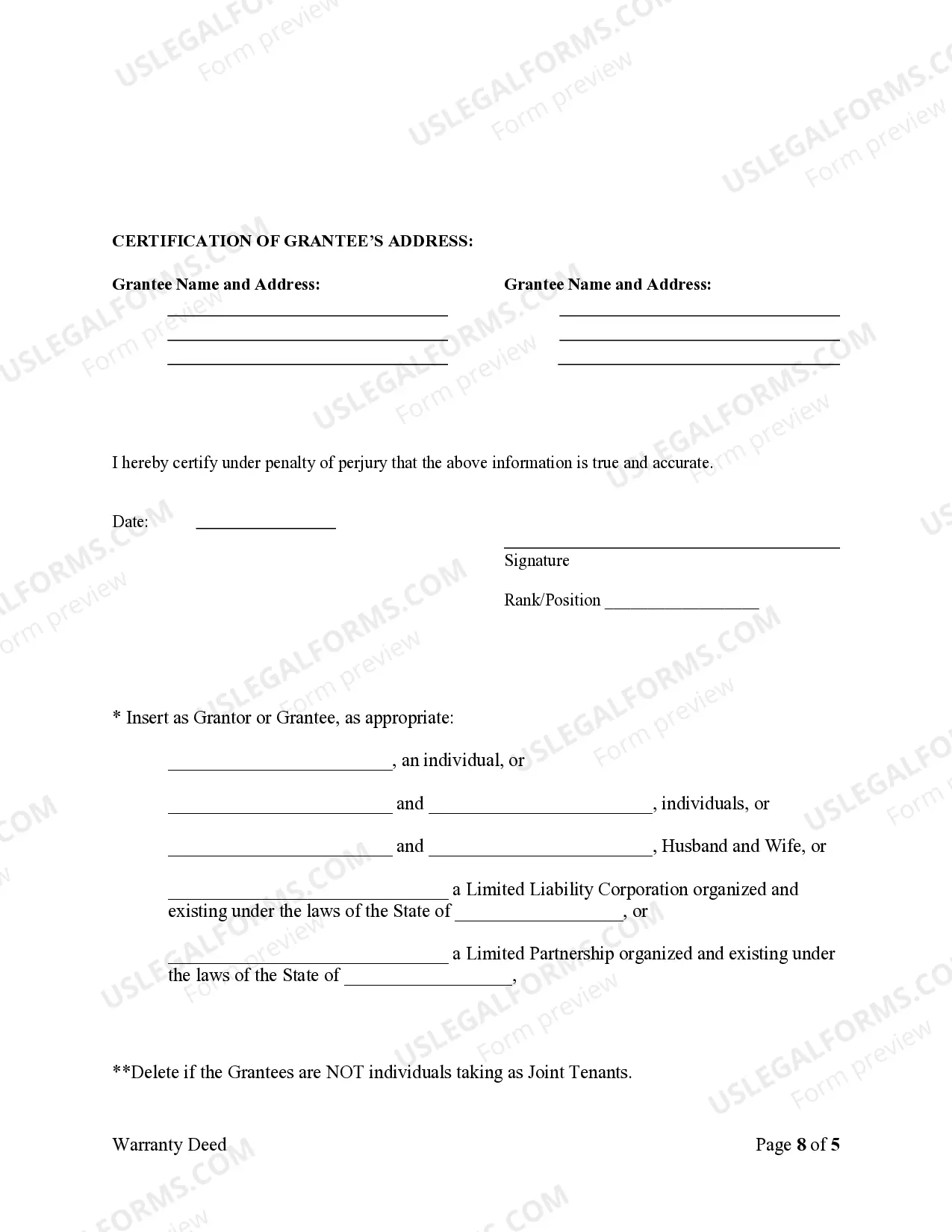 Preview Warranty Deed from Limited Partnership or LLC is the Grantor, or Grantee