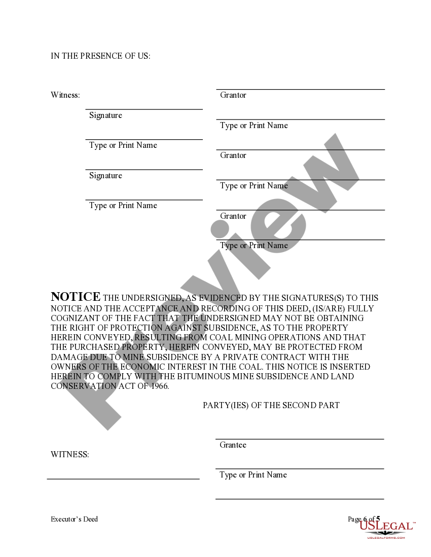 Pennsylvania Warranty Deed Executor's Deed Executors US Legal Forms