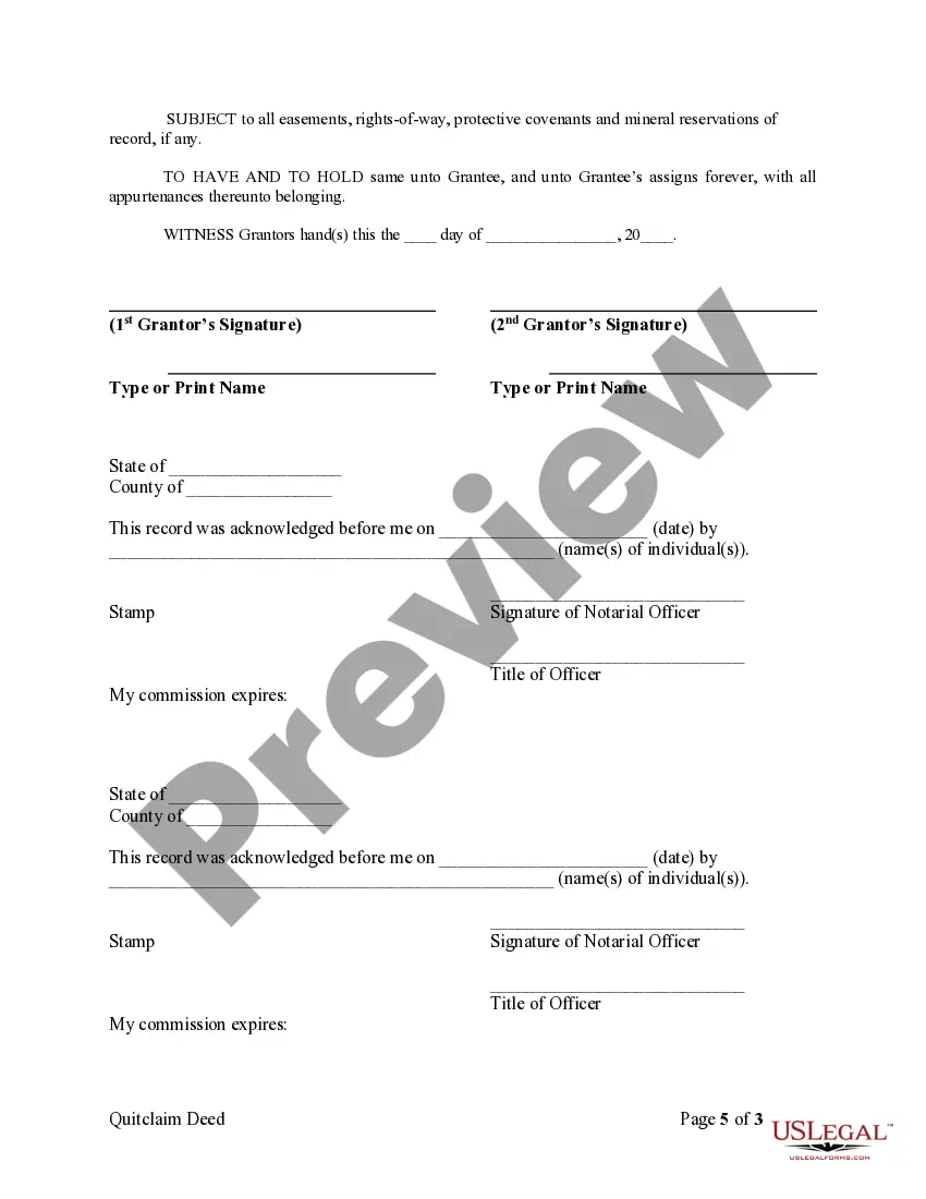 Preview Quitclaim Deed from two Individuals to One Individual