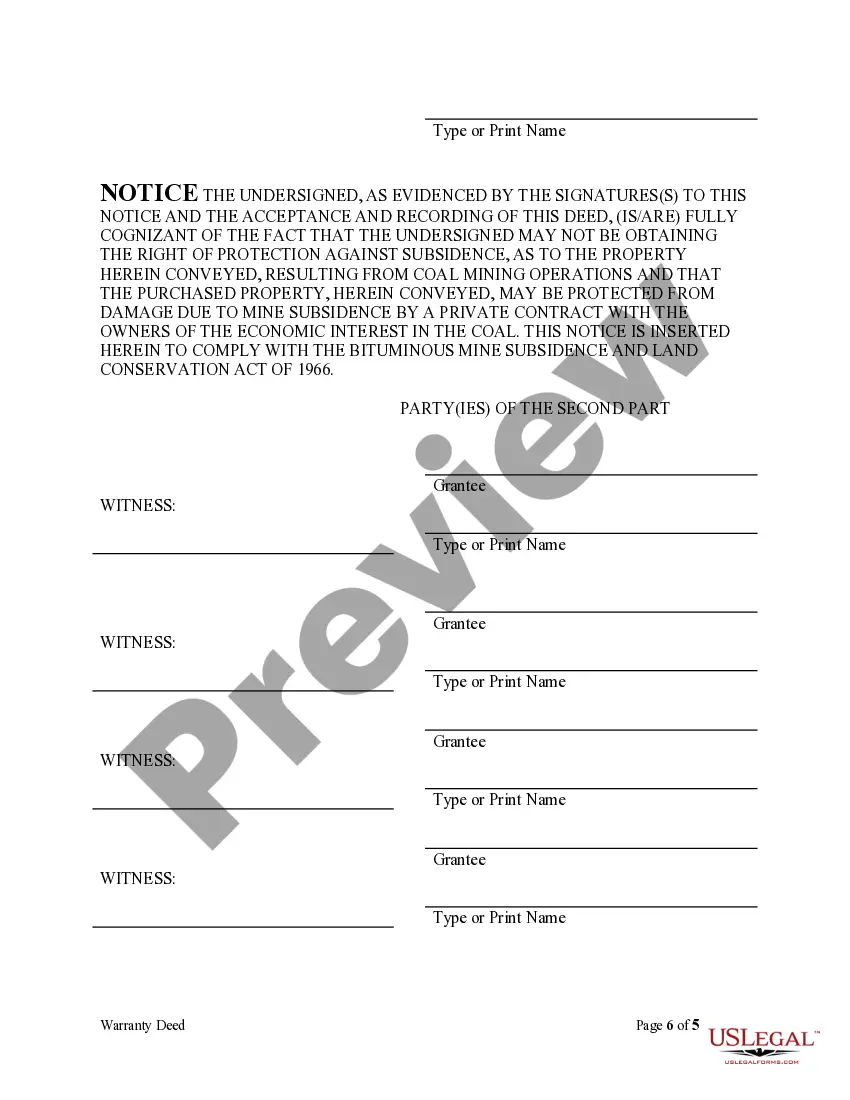 Preview Warranty Deed from Individual to Four Individuals as Tenants in Common with Reserved Life Estate