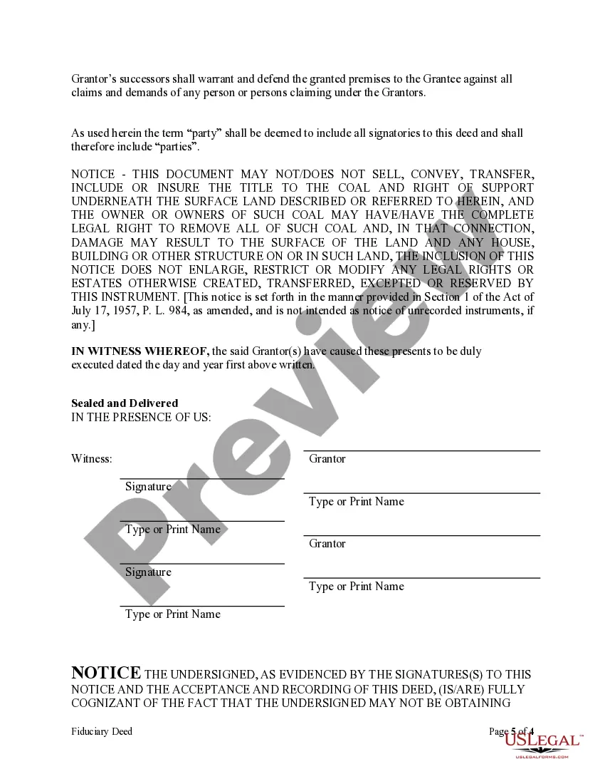 Preview Fiduciary Deed for Two Executors to an Individual