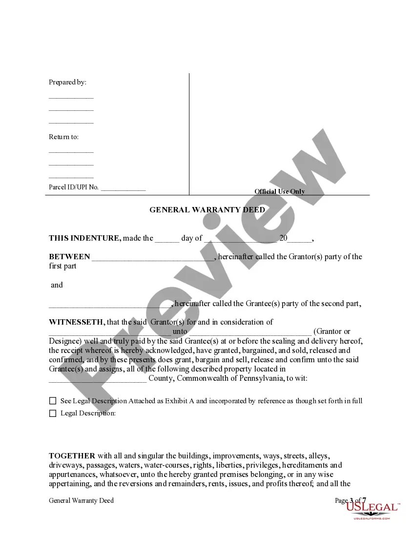 Preview General Warranty Deed for Waiver of Dower, Curtsey, Homestead, Etc.
