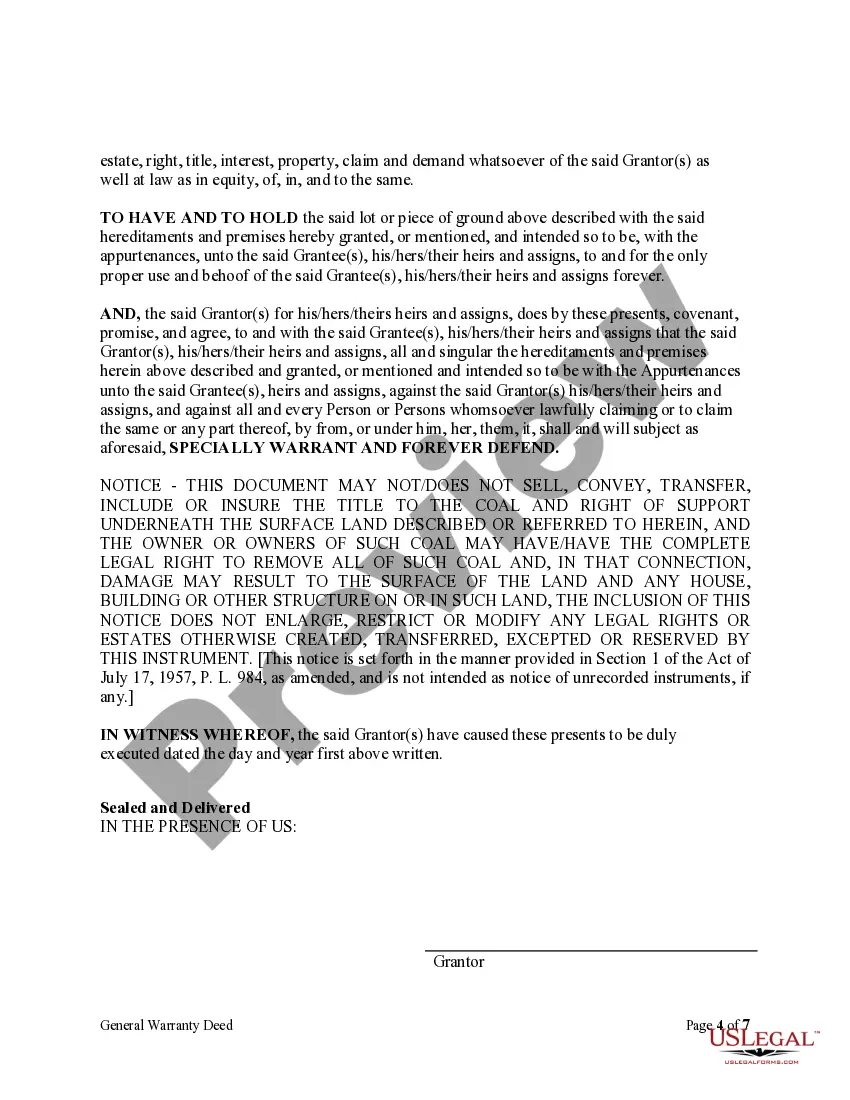 Preview General Warranty Deed for Waiver of Dower, Curtsey, Homestead, Etc.