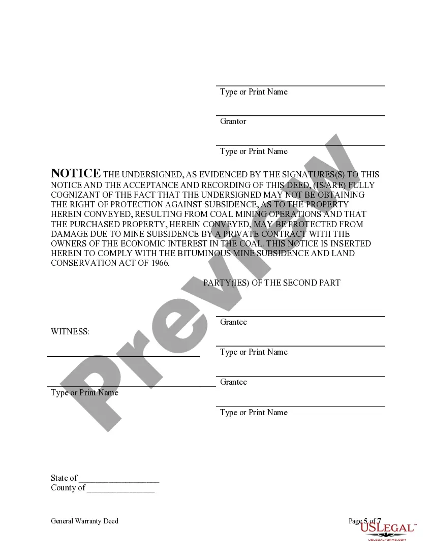 Preview General Warranty Deed for Waiver of Dower, Curtsey, Homestead, Etc.
