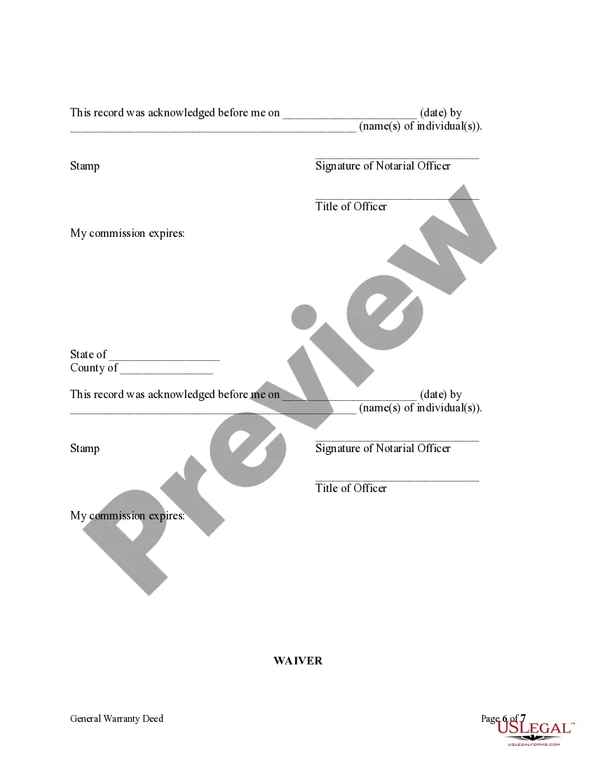 Preview General Warranty Deed for Waiver of Dower, Curtsey, Homestead, Etc.