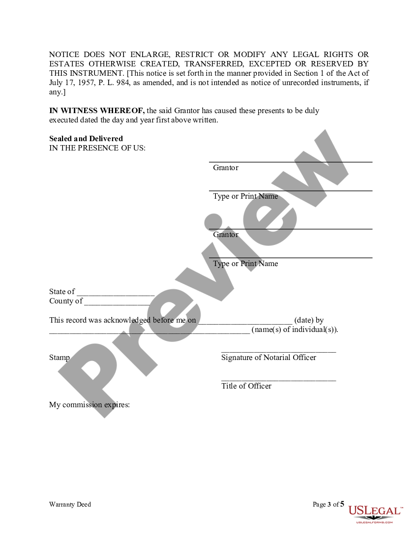 Pennsylvania Warranty Deed For Husband And Wife To Husband And Wife As Tenants In Common Deed 2804