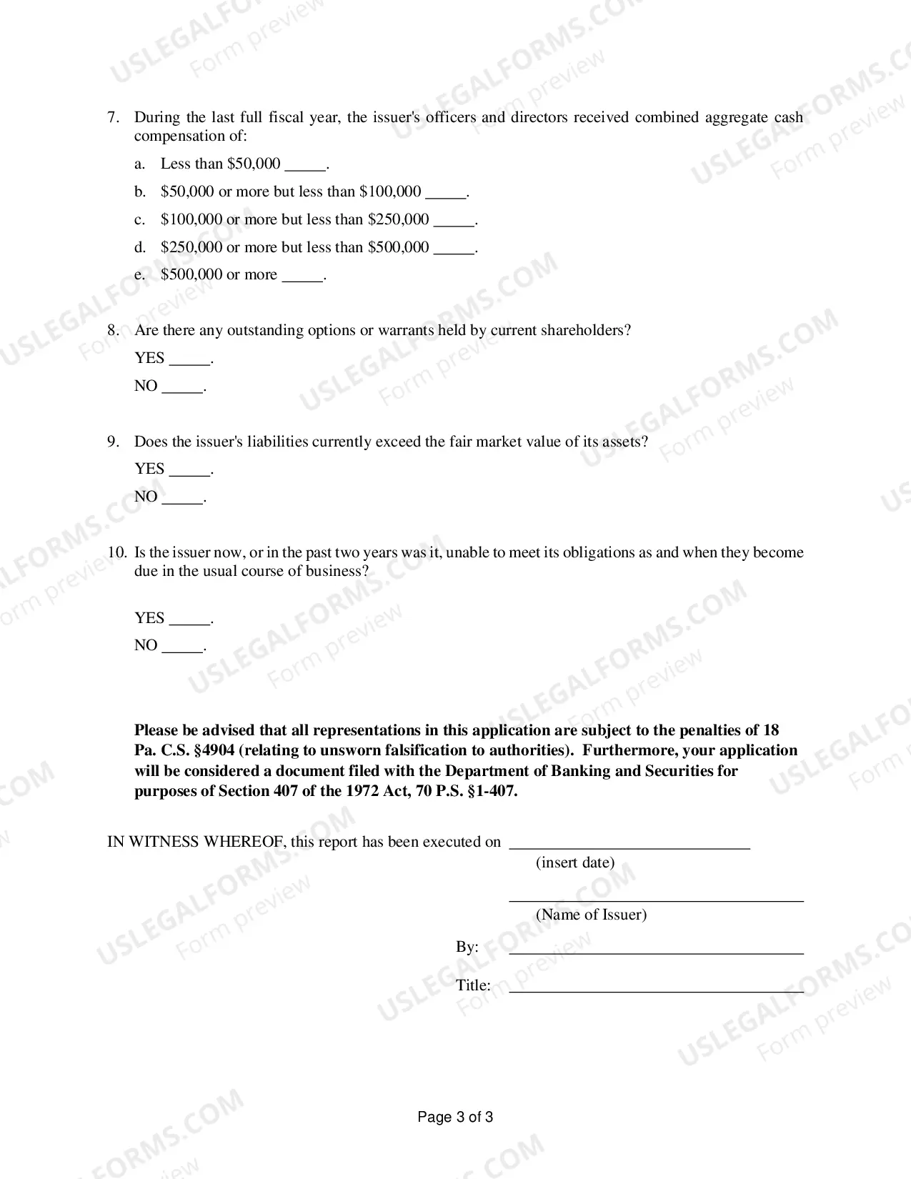 Preview Pennsylvania SOI Supplement
