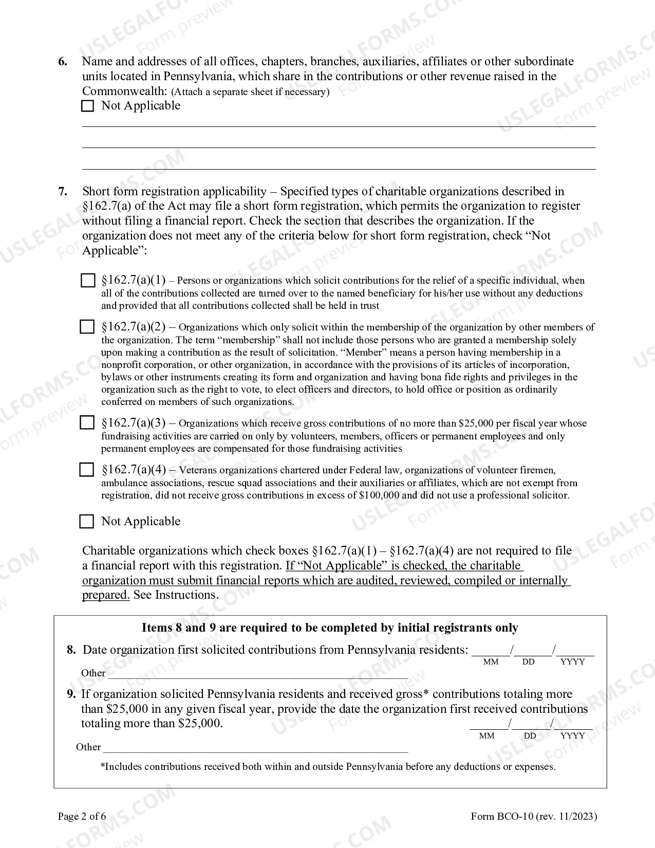 Preview Charitable Organization Registration Statement