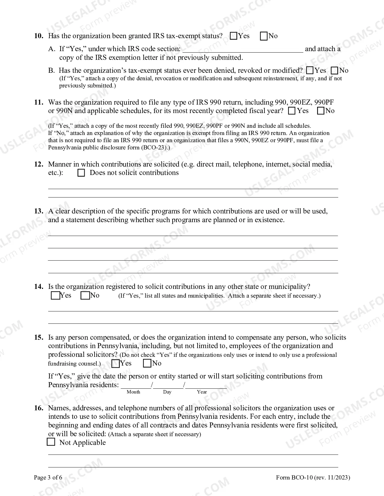 Preview Charitable Organization Registration Statement