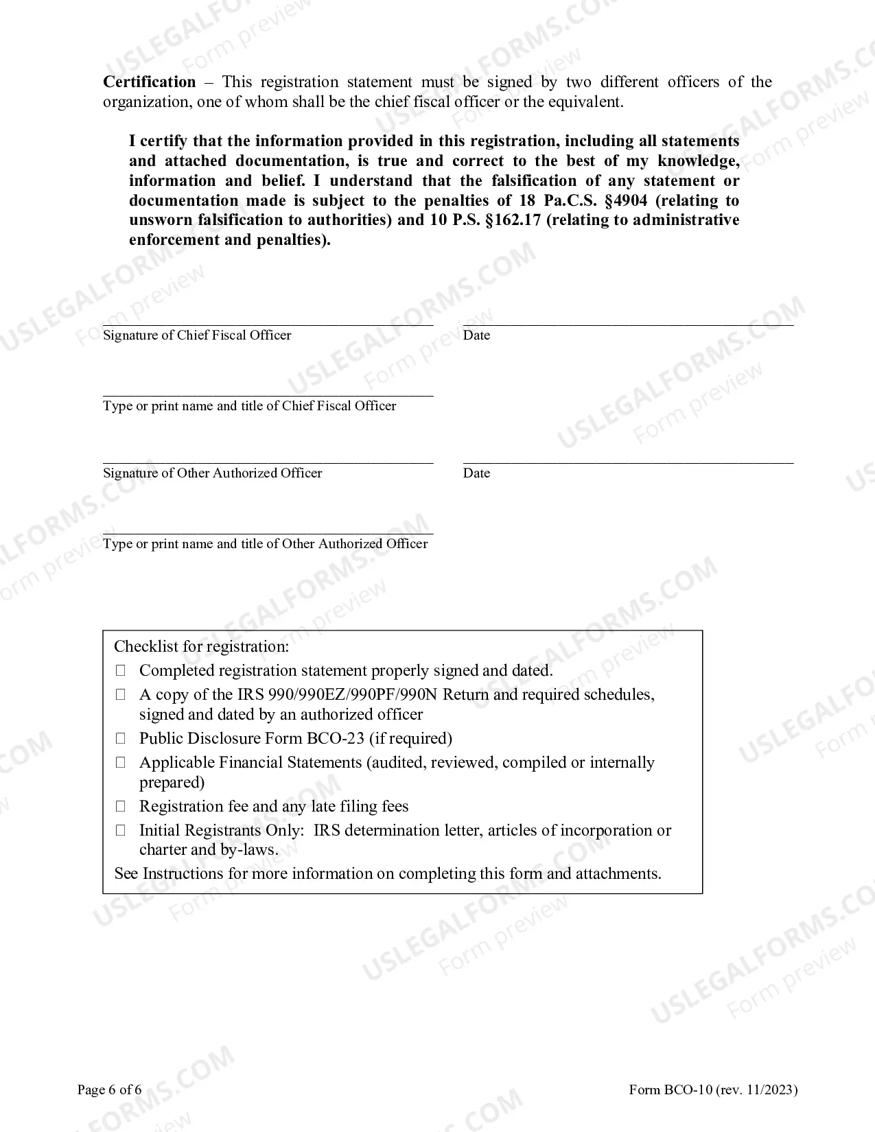 Preview Charitable Organization Registration Statement