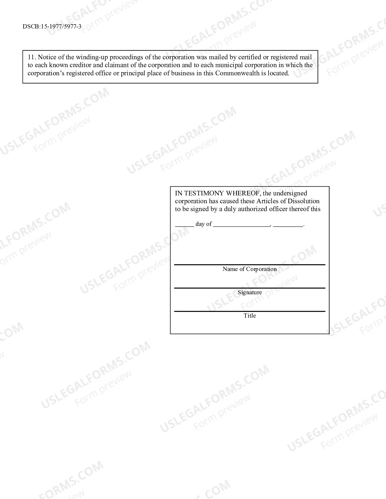 Preview Articles of Dissolution - Domestic