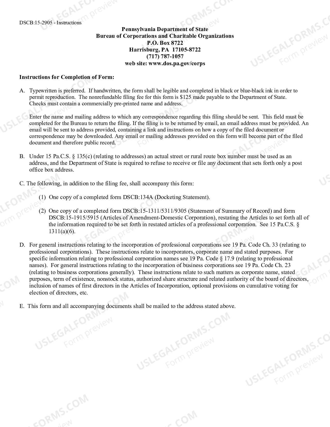 Preview Statement of Election of Professional Corporation Status