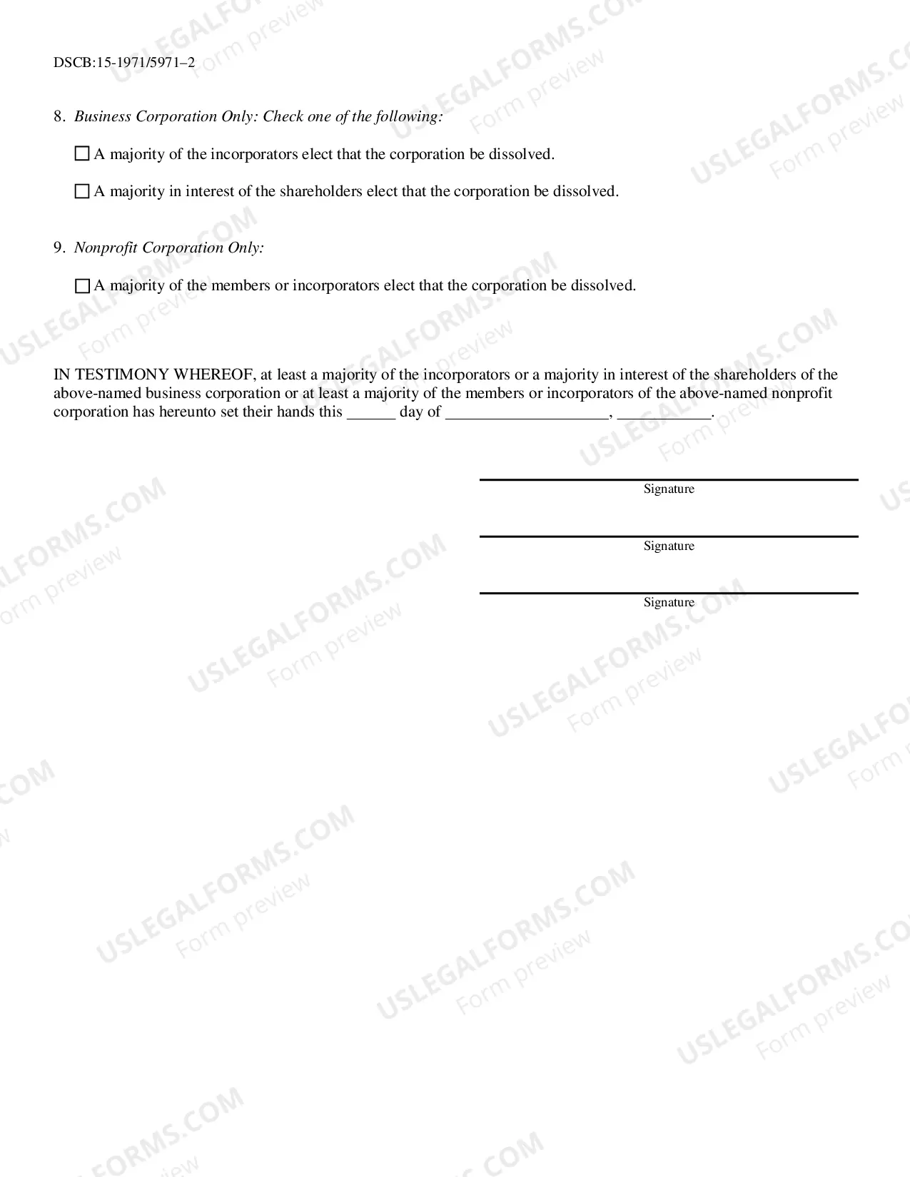 Preview Voluntary Disolution (Never Transacted Business) Domestic Corporation