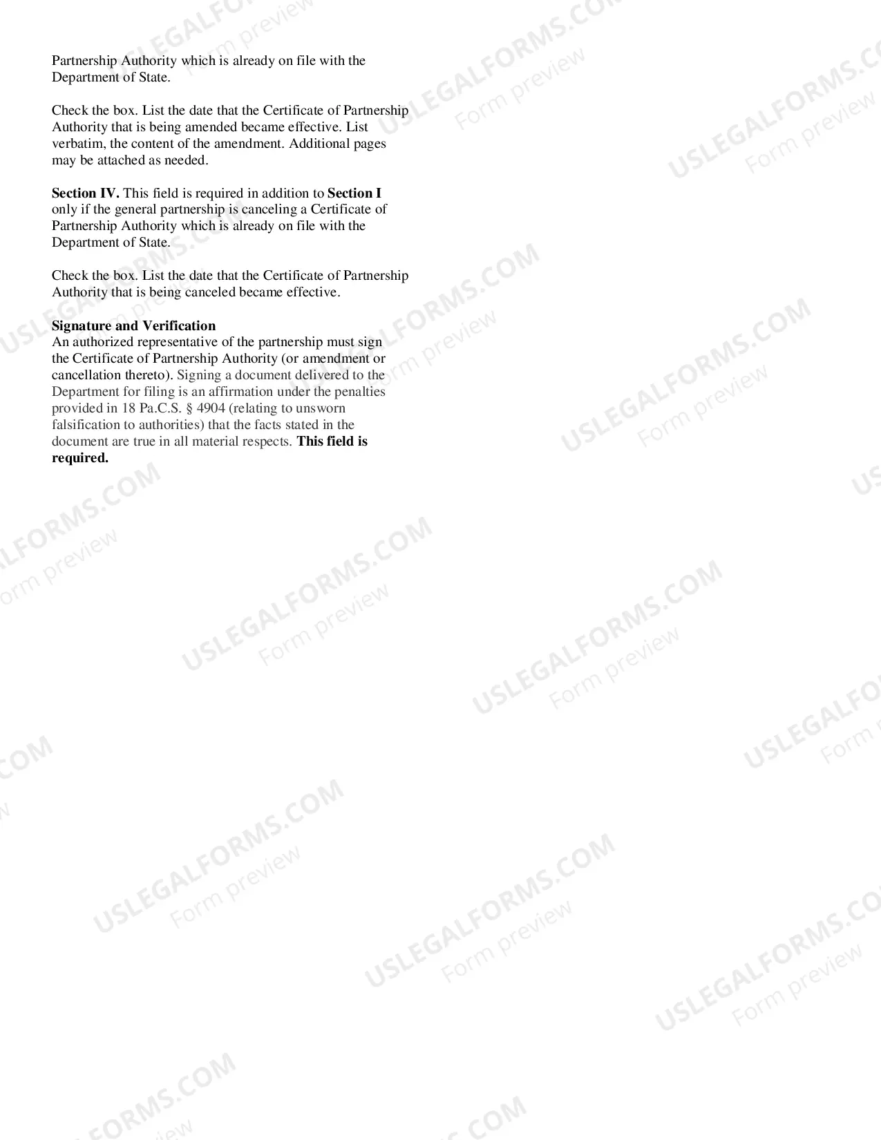 Preview Certificate of Partnership Authority