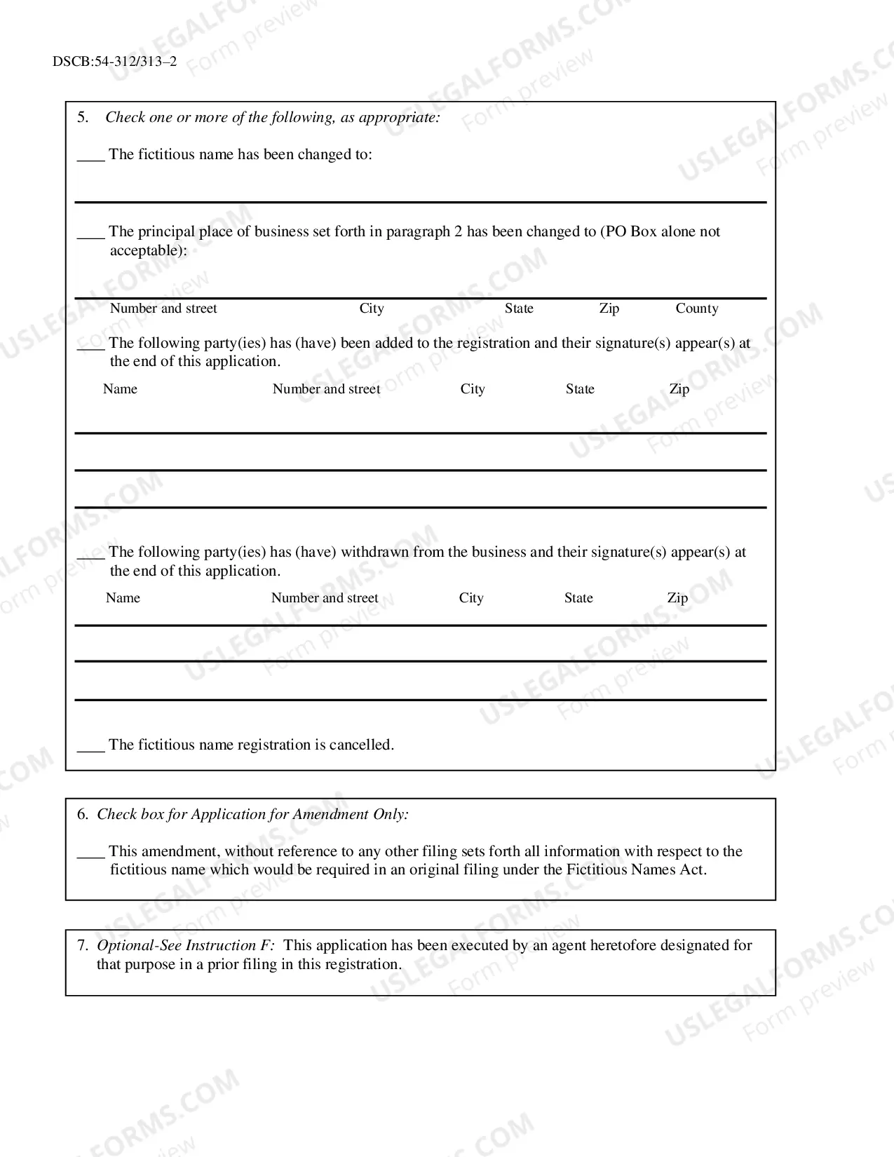 Preview Fictitious Name Amendment Withdrawal Cancellation