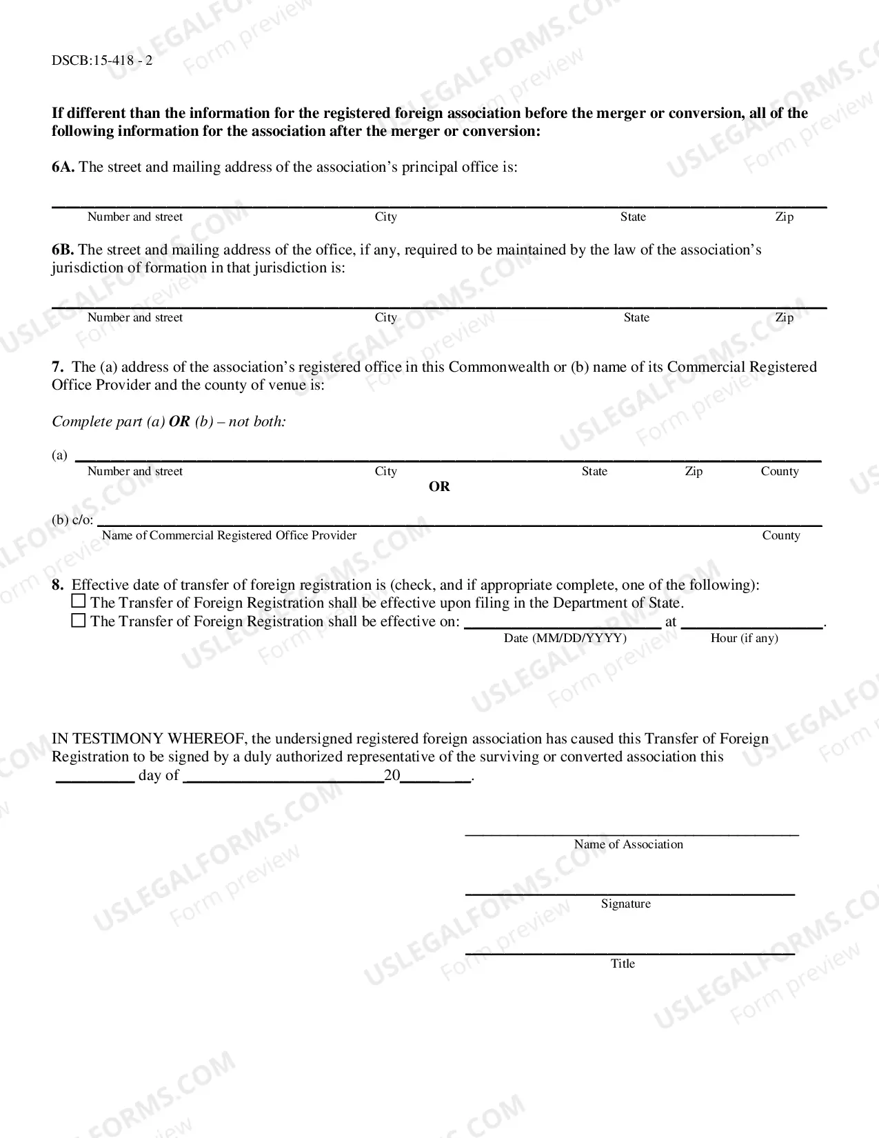 Preview Transfer of Foreign Registration