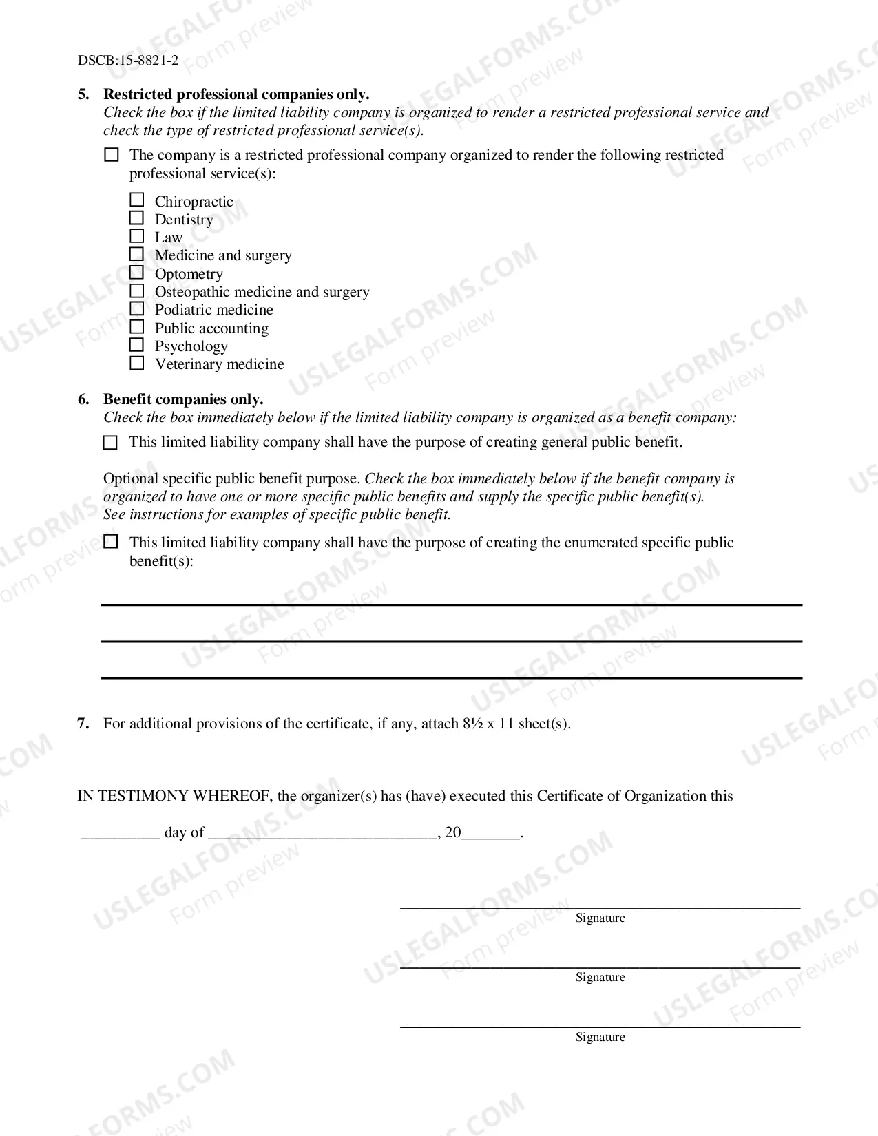 Preview Certificate of Organization Domestic Limited Liability Company