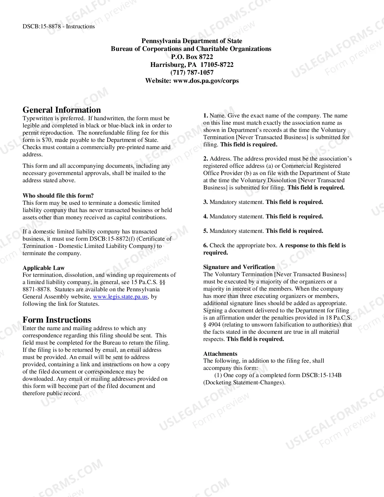 Preview Voluntary Termination (Never Transacted Business) Domestic Limited Liability Company