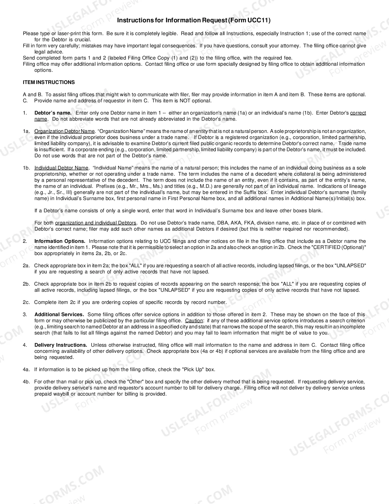 Preview UCC-11 information Request (National)