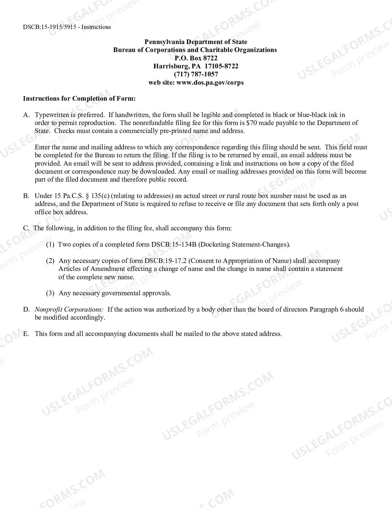 Preview Articles of Amendment [DSCB: 15-1915/5915]