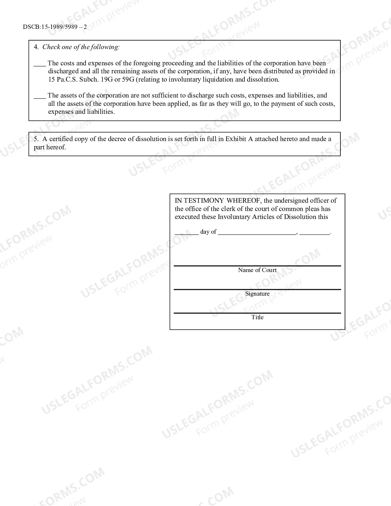 Preview Articles of Involuntary Dissolution [DSCB: 15-1989/5989]