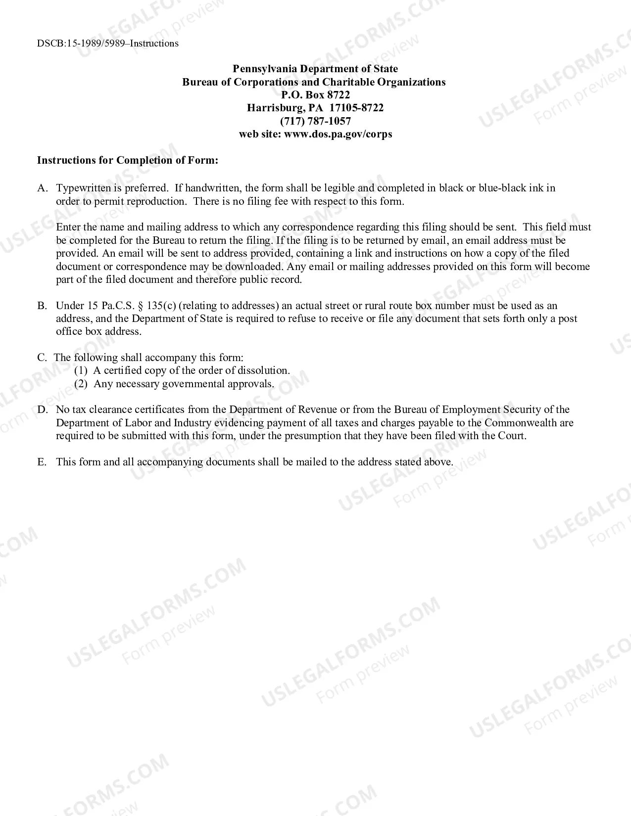 Preview Articles of Involuntary Dissolution [DSCB: 15-1989/5989]