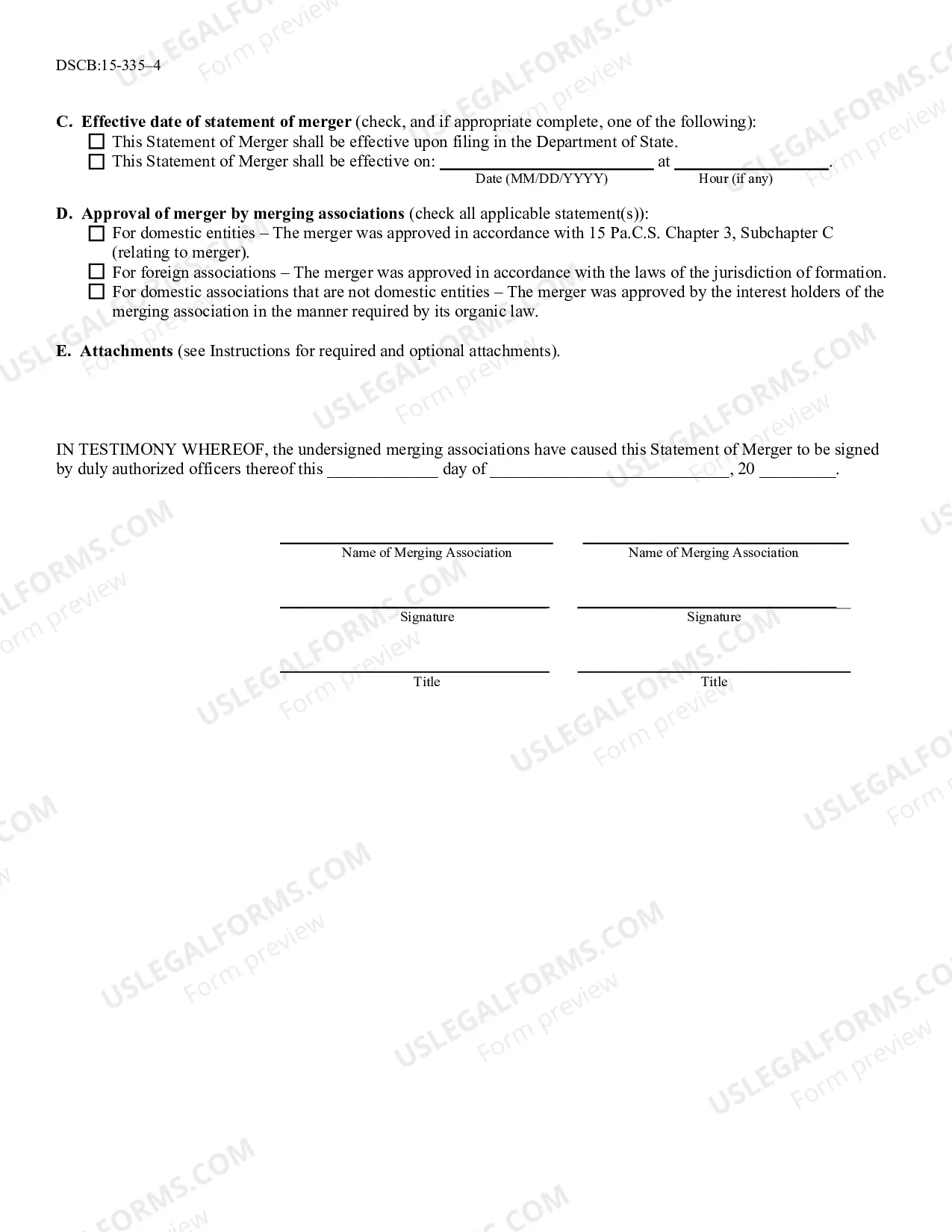 Preview Statement of Merger [DSCB:15-335]