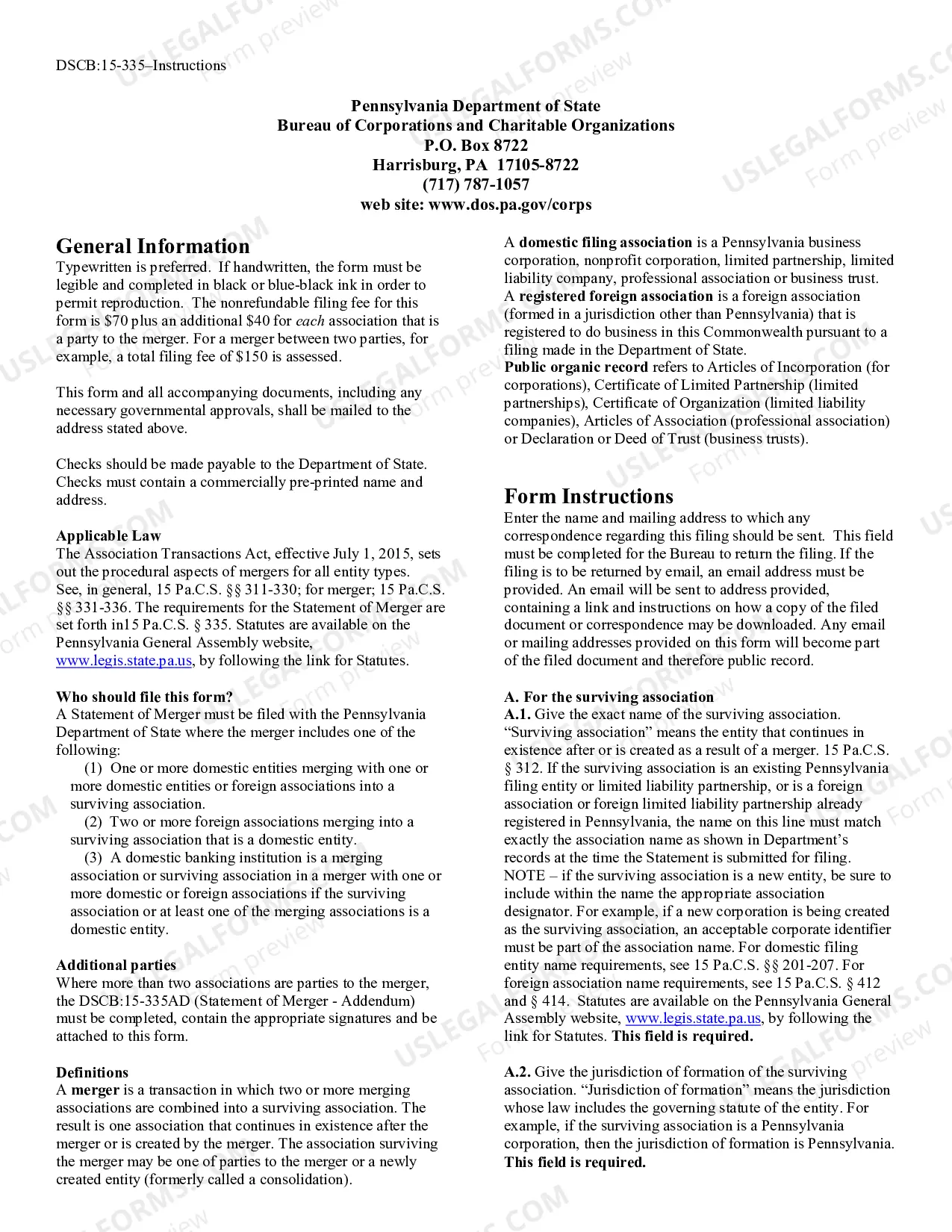 Preview Statement of Merger [DSCB:15-335]