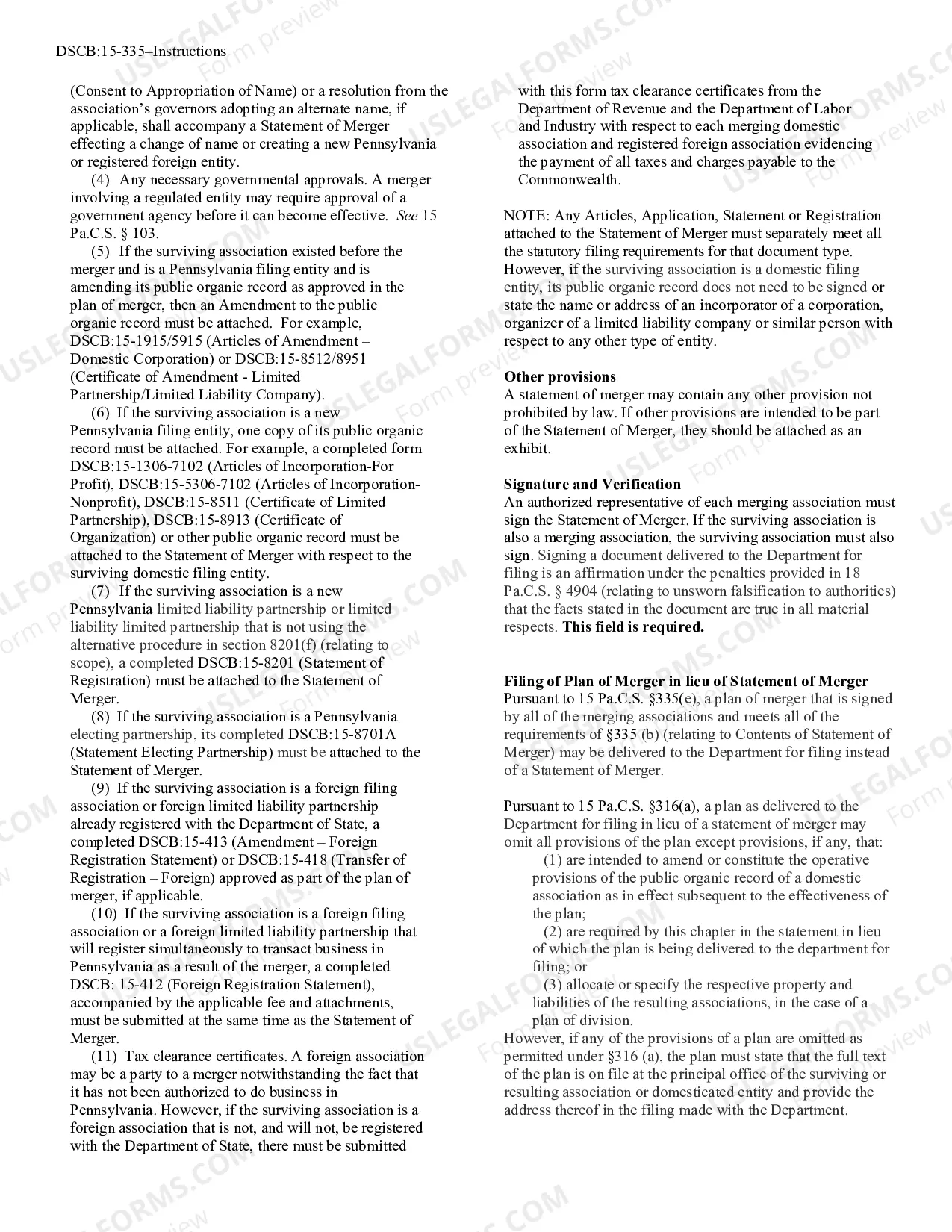 Preview Statement of Merger [DSCB:15-335]