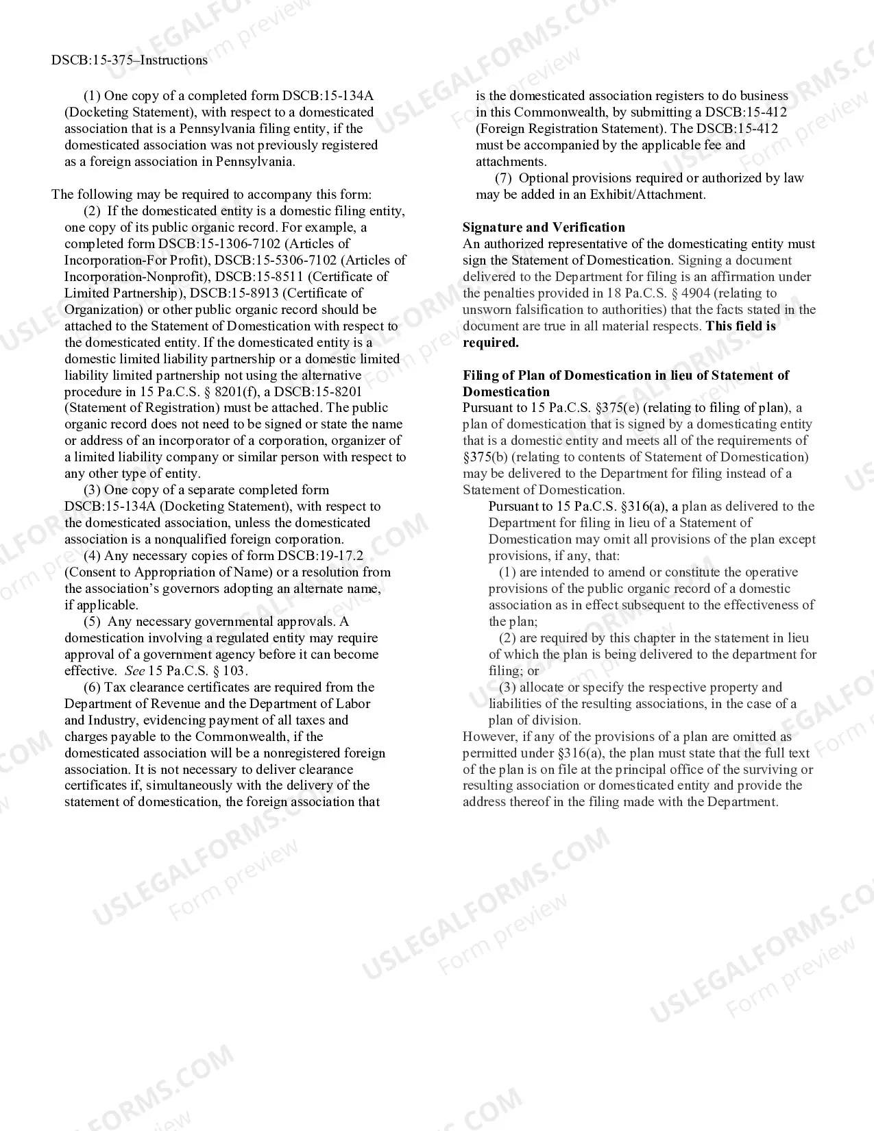 Preview Statement of Domestication [DSCB:15-375]